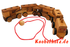 Puzzle Train Holzeisenbahn Puzzle 3D für Kinder zum hinterher ziehen in den Maßen 5,0 x 30,0 x 8,5 cm, samanea wood brain teaser